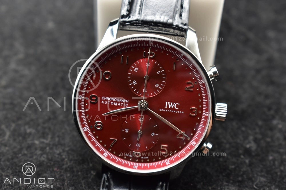 Portuguese Chrono IW3716 ZF 1:1 Best Edition Red Dial on Black Leather Strap A7750