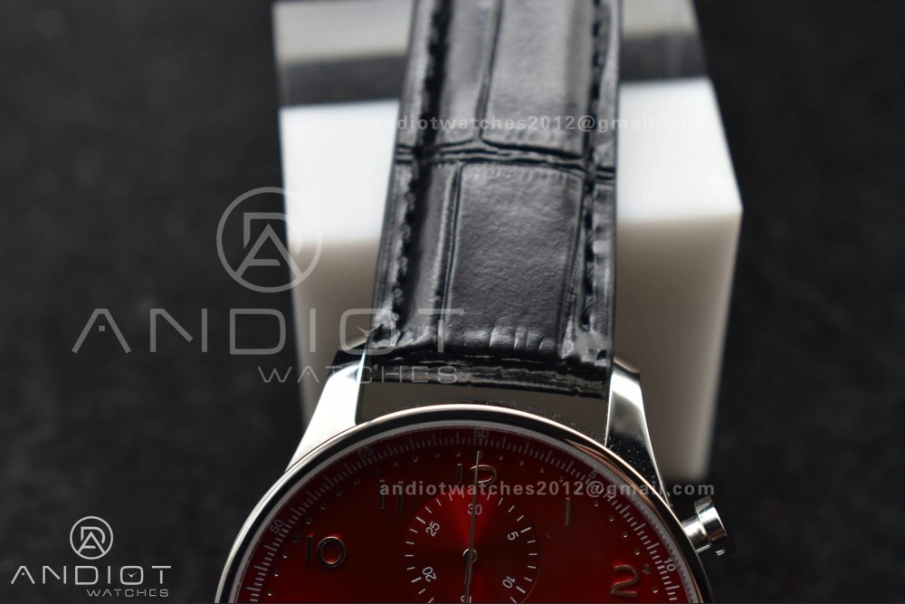Portuguese Chrono IW3716 ZF 1:1 Best Edition Red Dial on Black Leather Strap A7750