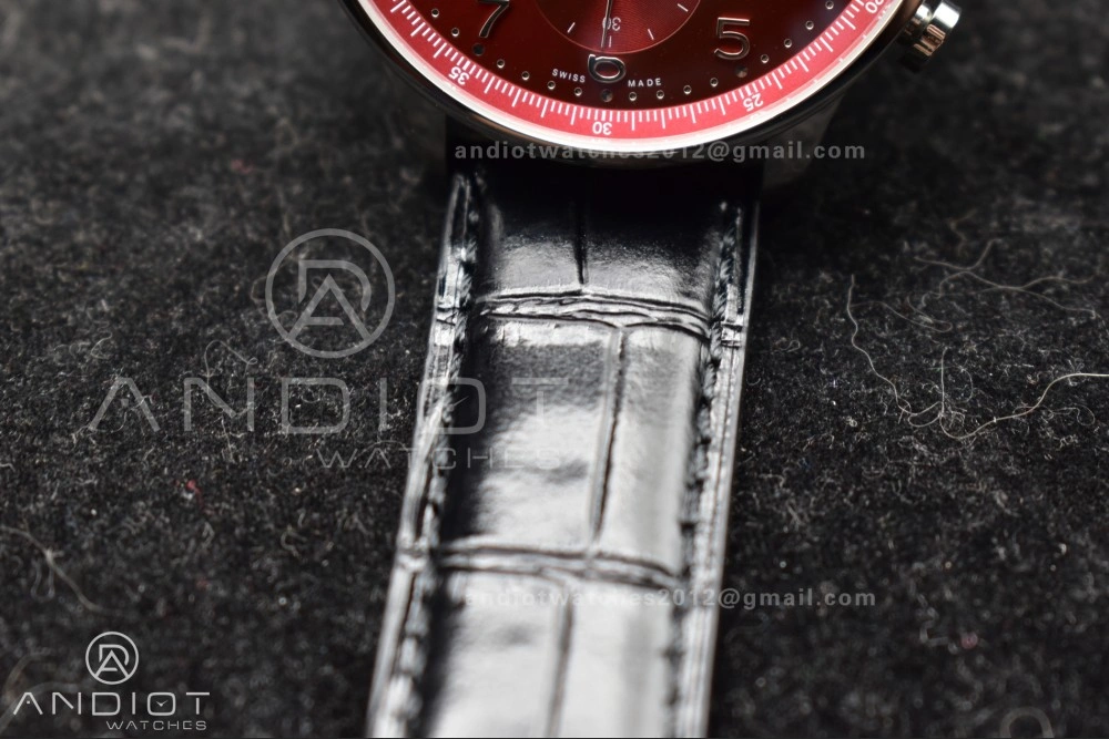 Portuguese Chrono IW3716 ZF 1:1 Best Edition Red Dial on Black Leather Strap A7750