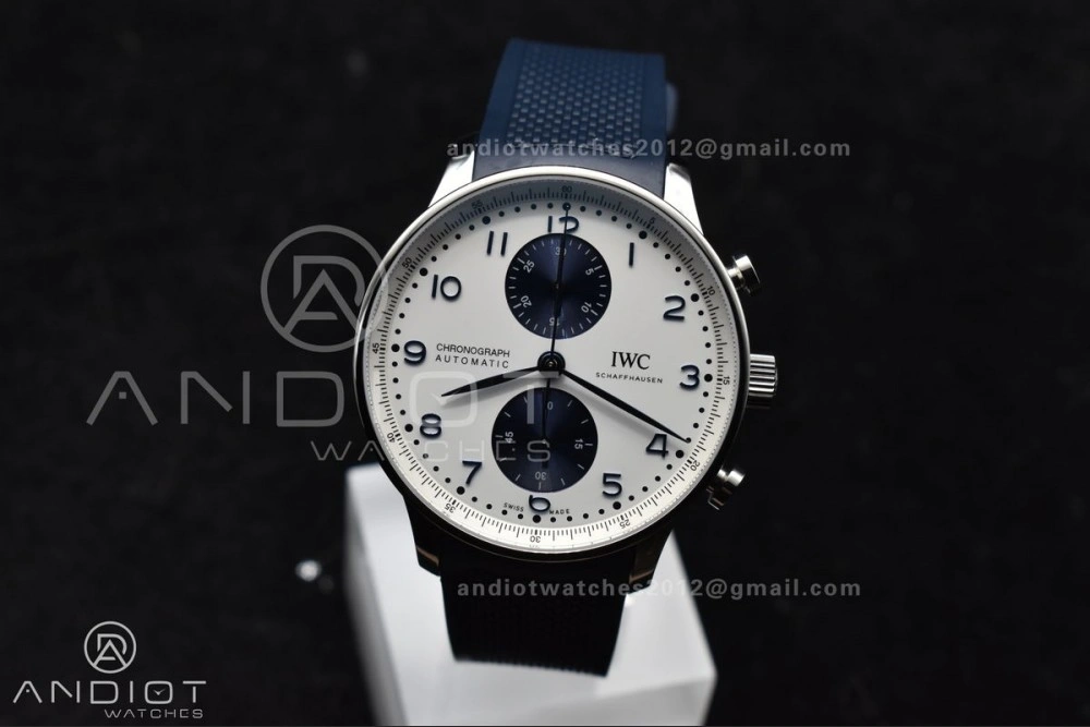 Portuguese Chrono IW3716 Z+F 1:1 Best Edition White Blue Dial on Blue Rubber Strap A69355