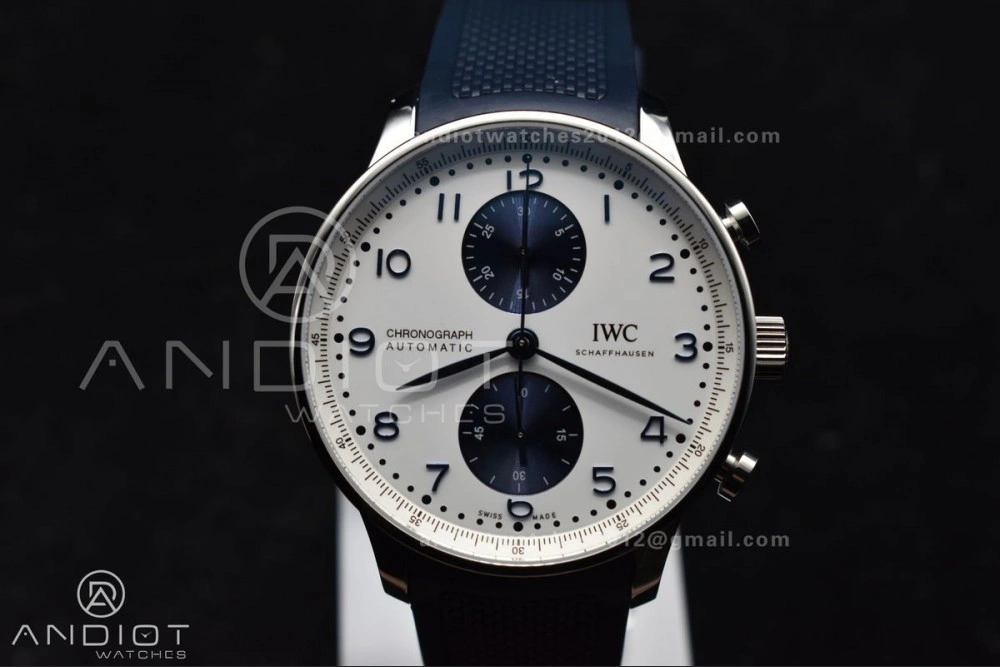 Portuguese Chrono IW3716 Z+F 1:1 Best Edition White Blue Dial on Blue Rubber Strap A69355