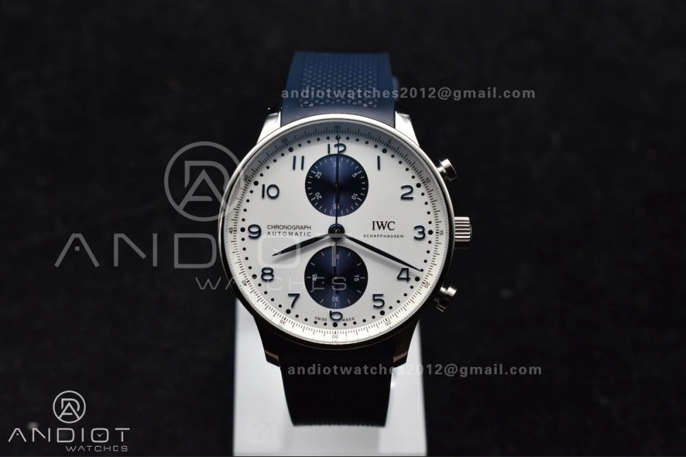 Portuguese Chrono IW3716 Z+F 1:1 Best Edition White Blue Dial on Blue Rubber Strap A69355