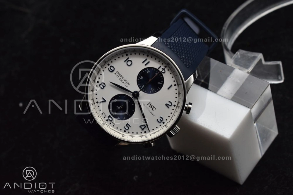 Portuguese Chrono IW3716 Z+F 1:1 Best Edition White Blue Dial on Blue Rubber Strap A69355