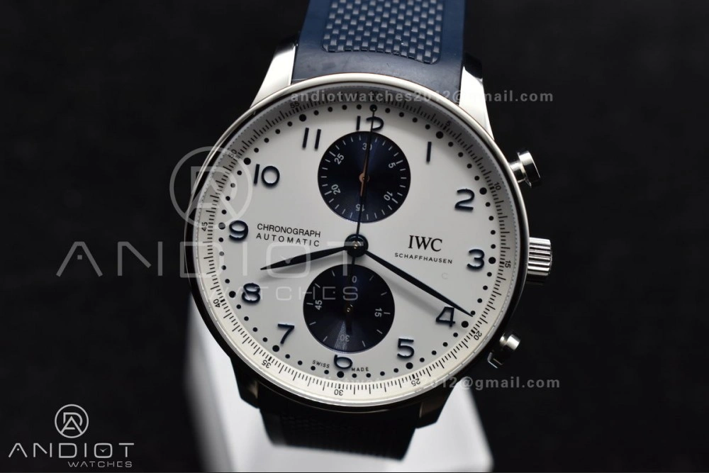 Portuguese Chrono IW3716 Z+F 1:1 Best Edition White Blue Dial on Blue Rubber Strap A69355