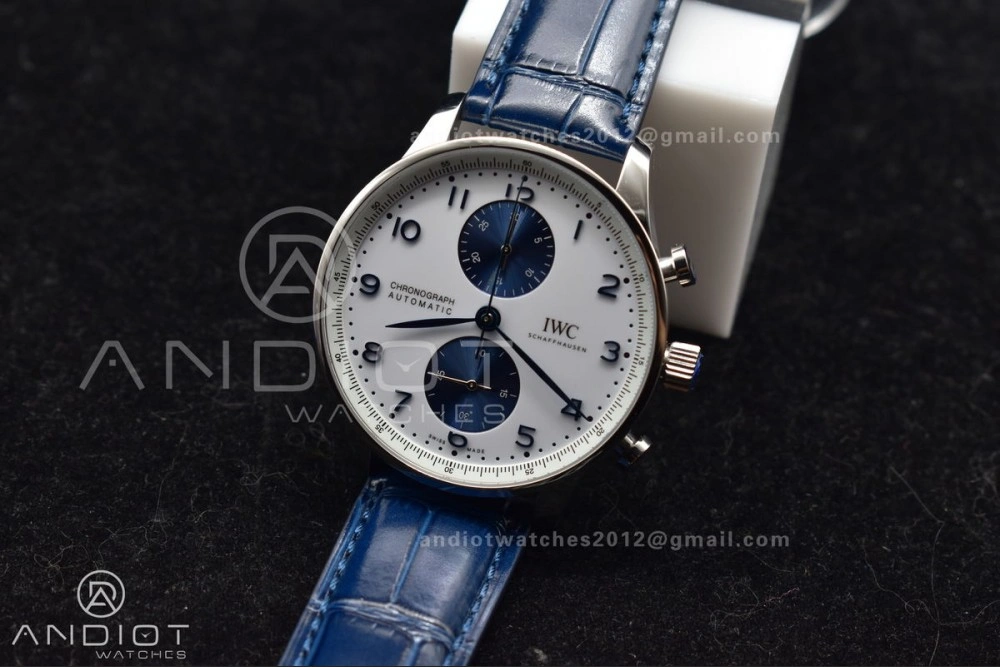 Portuguese Chrono IW371620 ZF 1:1 Best Edition White Blue Dial on Blue Leather Strap A69355
