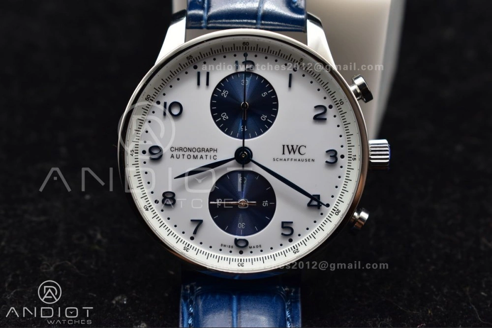 Portuguese Chrono IW371620 ZF 1:1 Best Edition White Blue Dial on Blue Leather Strap A69355