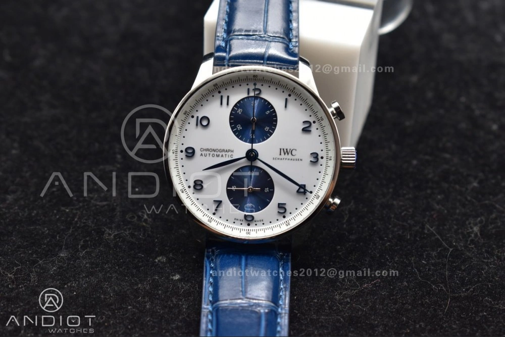 Portuguese Chrono IW371620 ZF 1:1 Best Edition White Blue Dial on Blue Leather Strap A69355