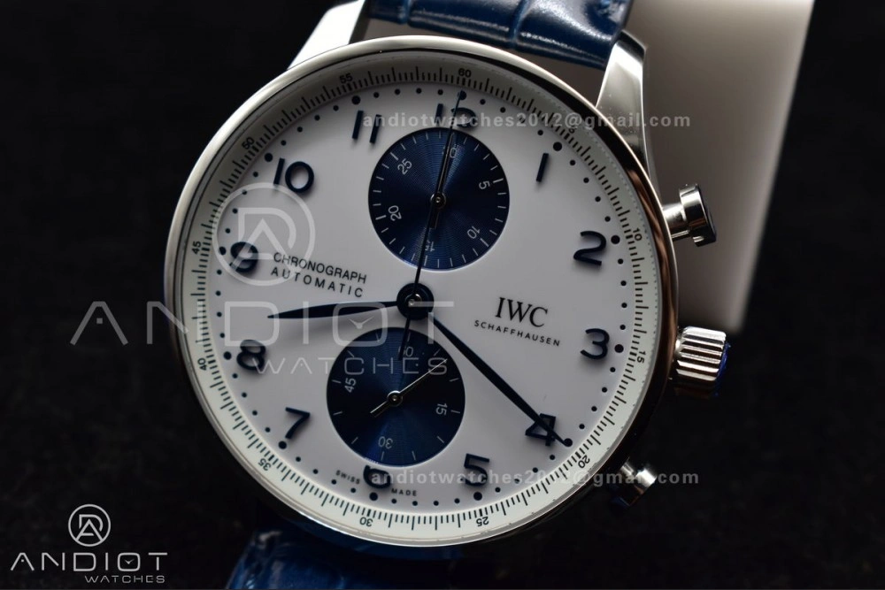Portuguese Chrono IW371620 ZF 1:1 Best Edition White Blue Dial on Blue Leather Strap A69355