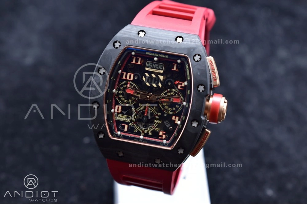 RM011 NTPT Chrono Lotus KVF 1:1 Best Edition Crystal Dial on Red Rubber Strap A7750 V2