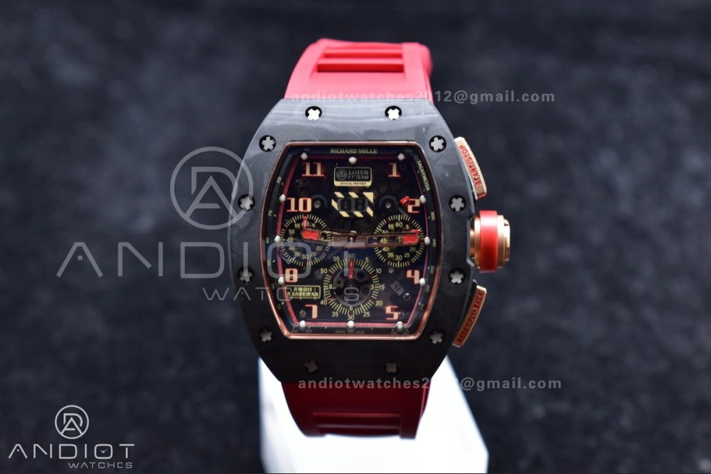 RM011 NTPT Chrono Lotus KVF 1:1 Best Edition Crystal Dial on Red Rubber Strap A7750 V2