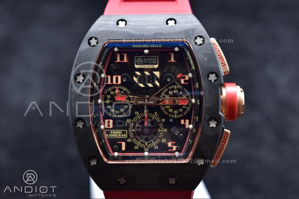 RM011 NTPT Chrono Lotus KVF 1:1 Best Edition Crystal Dial on Red Rubber Strap A7750 V2