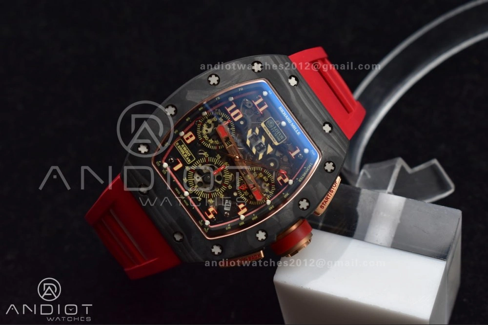 RM011 NTPT Chrono Lotus KVF 1:1 Best Edition Crystal Dial on Red Rubber Strap A7750 V2