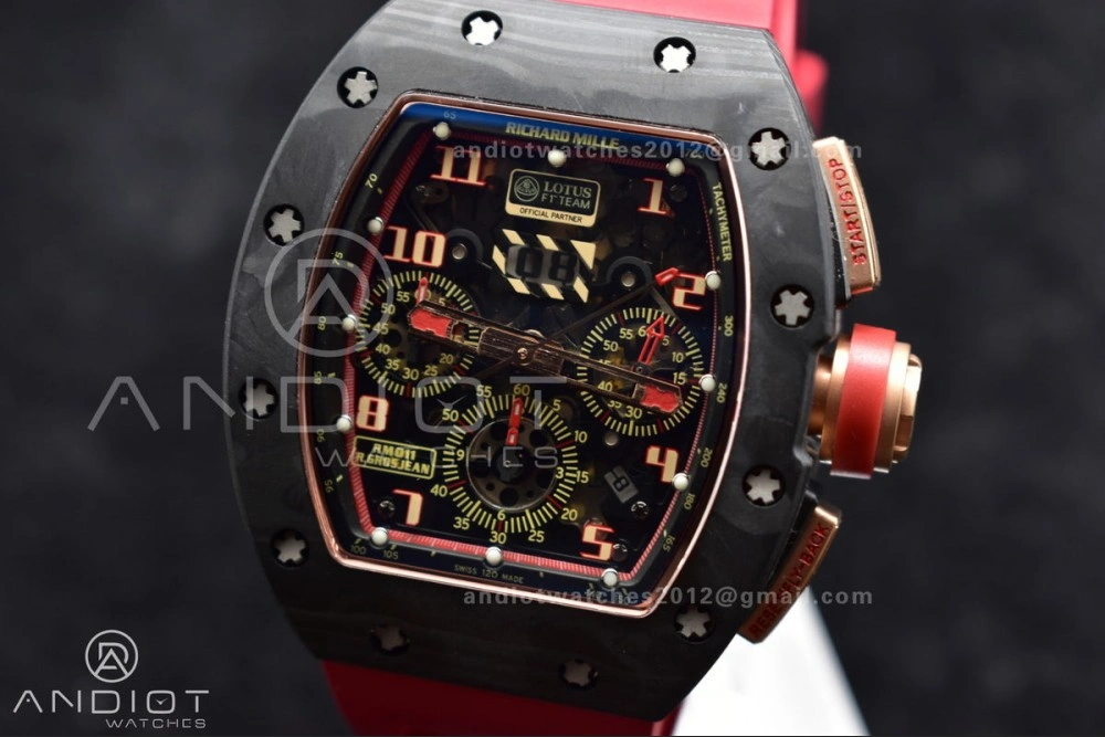 RM011 NTPT Chrono Lotus KVF 1:1 Best Edition Crystal Dial on Red Rubber Strap A7750 V2