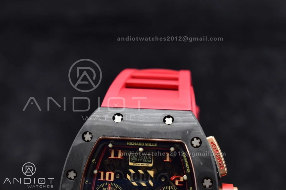 RM011 NTPT Chrono Lotus KVF 1:1 Best Edition Crystal Dial on Red Rubber Strap A7750 V2