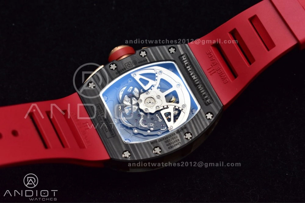 RM011 NTPT Chrono Lotus KVF 1:1 Best Edition Crystal Dial on Red Rubber Strap A7750 V2