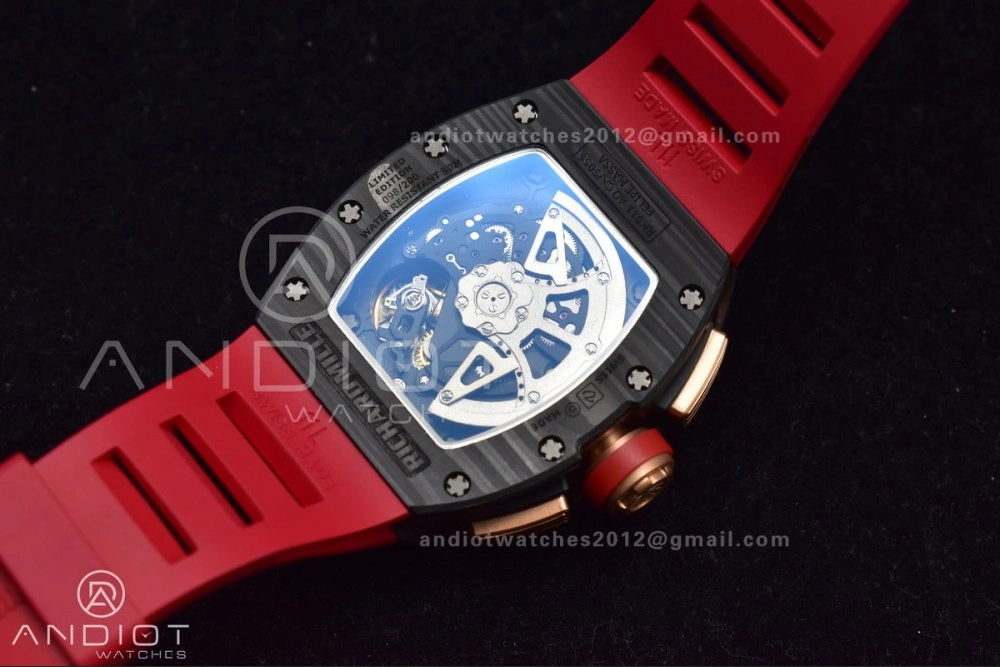 RM011 NTPT Chrono Lotus KVF 1:1 Best Edition Crystal Dial on Red Rubber Strap A7750 V2