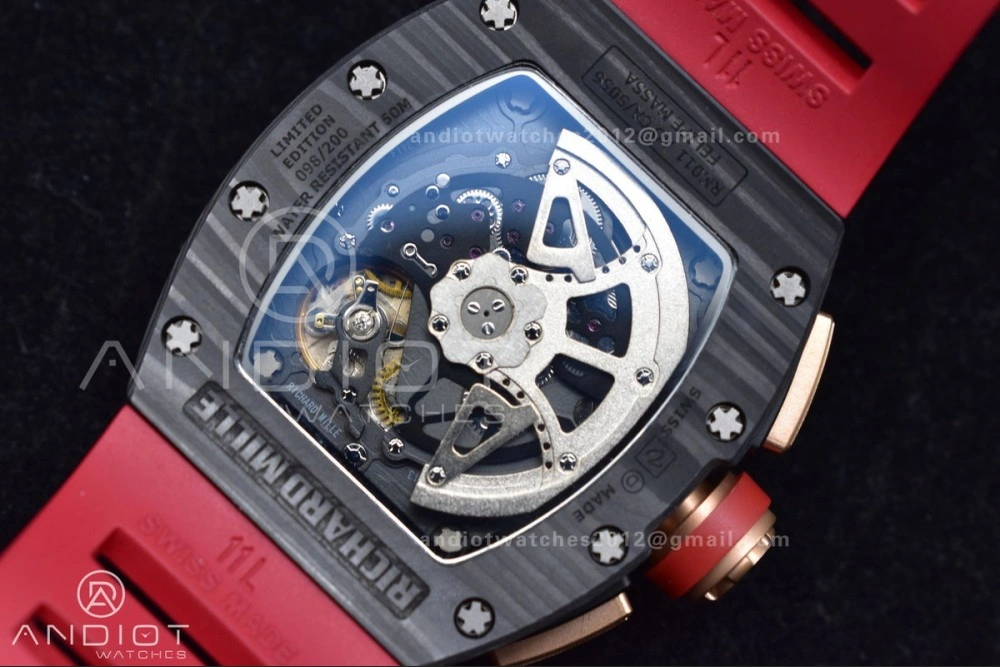 RM011 NTPT Chrono Lotus KVF 1:1 Best Edition Crystal Dial on Red Rubber Strap A7750 V2