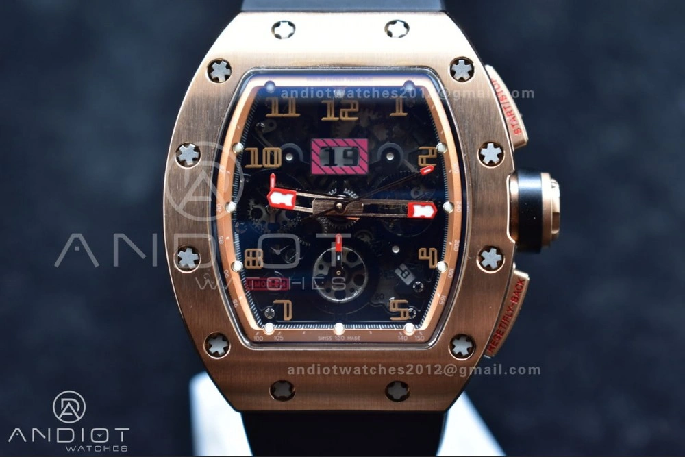 RM011 RG Chrono KVF 1:1 Best Edition Crystal Dial Black on Black Rubber Strap A7750 V3