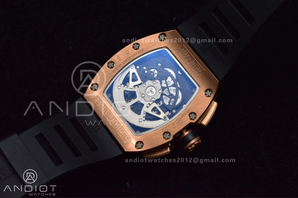 RM011 RG Chrono KVF 1:1 Best Edition Crystal Dial Black on Black Rubber Strap A7750 V3