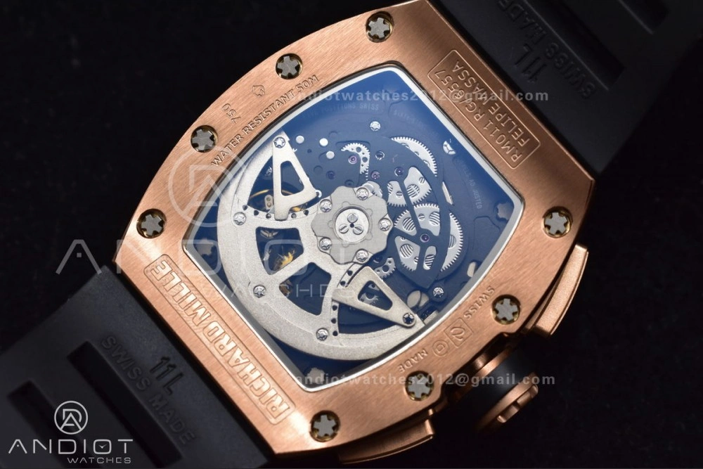 RM011 RG Chrono KVF 1:1 Best Edition Crystal Dial Black on Black Rubber Strap A7750 V3