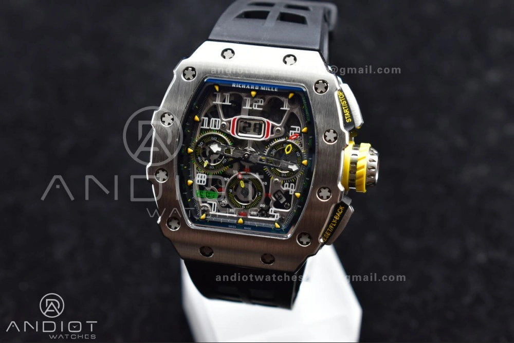 RM011 SS Chrono KVF 1:1 Best Edition Crystal Dial Black on Black Rubber Strap A7750 V3