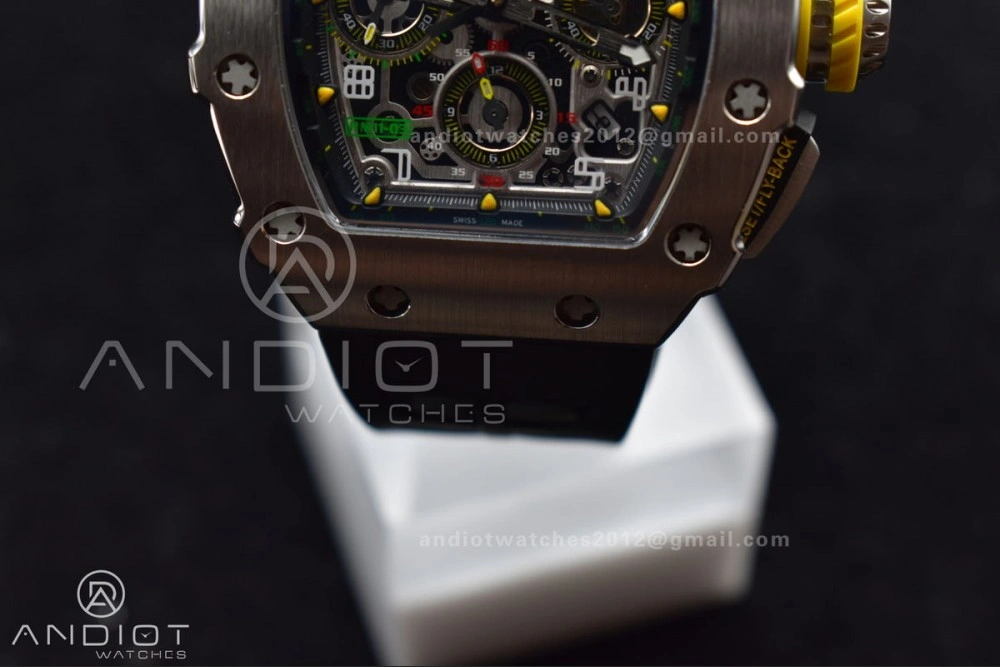 RM011 SS Chrono KVF 1:1 Best Edition Crystal Dial Black on Black Rubber Strap A7750 V3