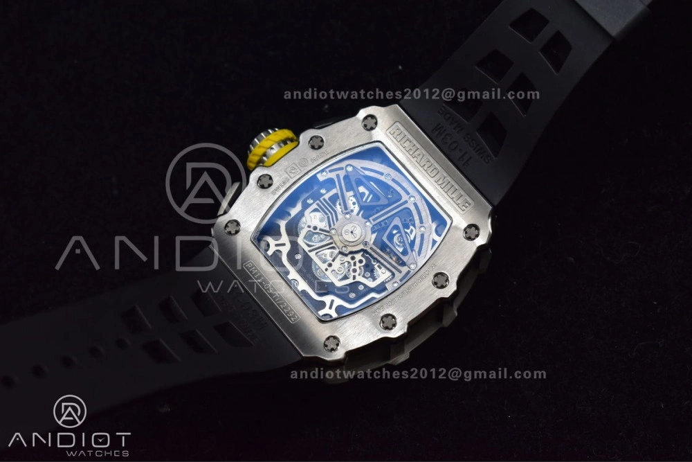 RM011 SS Chrono KVF 1:1 Best Edition Crystal Dial Black on Black Rubber Strap A7750 V3