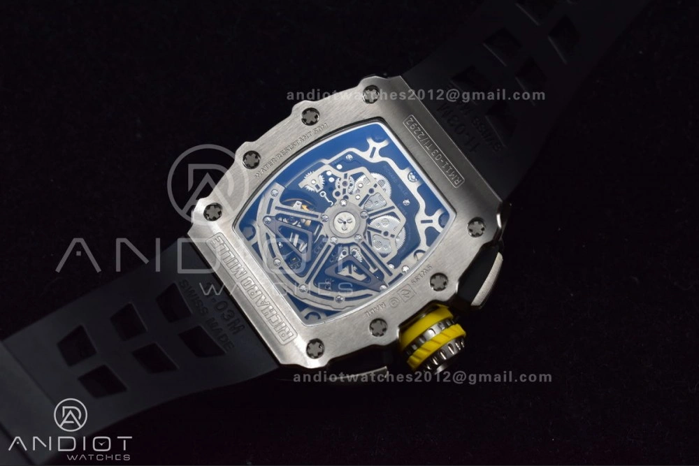 RM011 SS Chrono KVF 1:1 Best Edition Crystal Dial Black on Black Rubber Strap A7750 V3