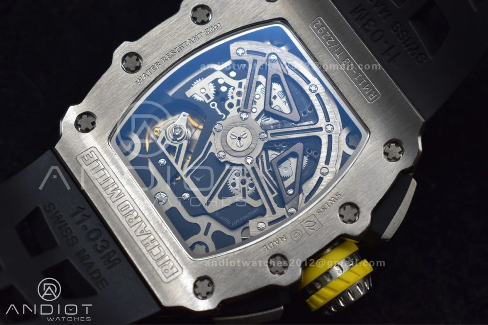 RM011 SS Chrono KVF 1:1 Best Edition Crystal Dial Black on Black Rubber Strap A7750 V3