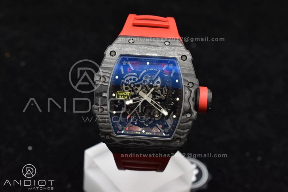 RM035-02 NTPT ZF 1:1 Best Edition Skeleton Dial on Red Rubber Strap RMAL1 Super Clone V6