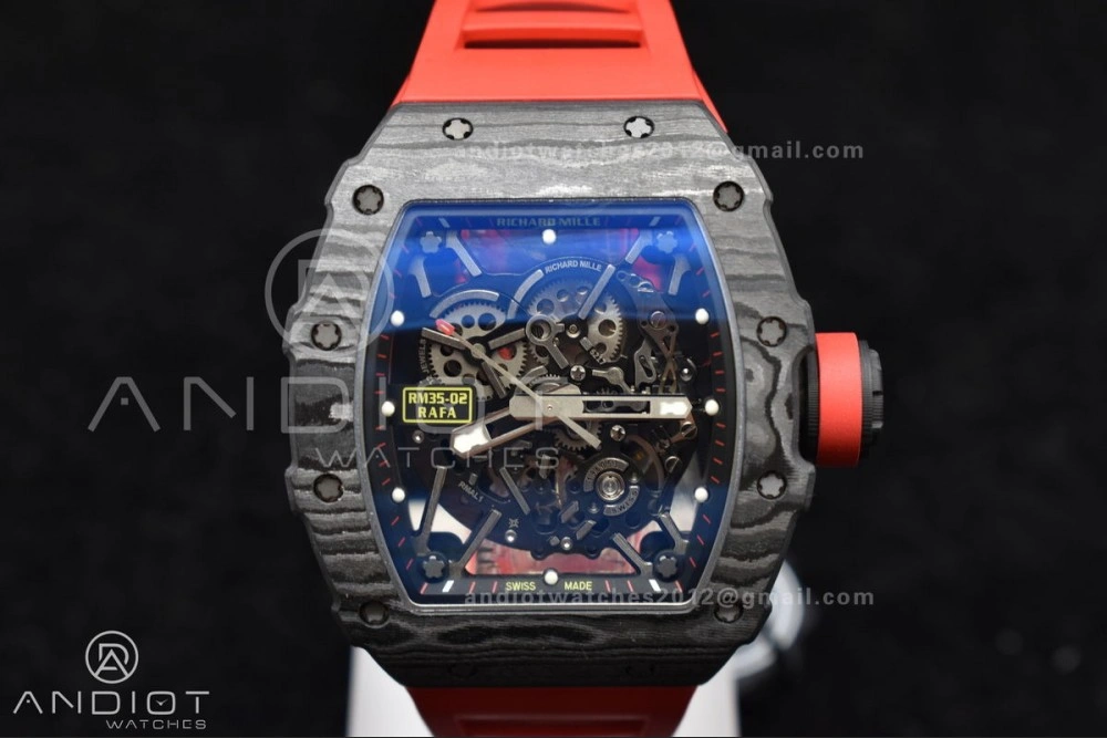 RM035-02 NTPT ZF 1:1 Best Edition Skeleton Dial on Red Rubber Strap RMAL1 Super Clone V6