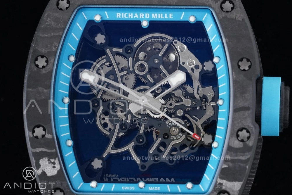 RM055 NTPT APSF 1:1 Best Edition Blue Inner Bezel Blue Crown On Blue Rubber Strap RMUL2 Super Clone