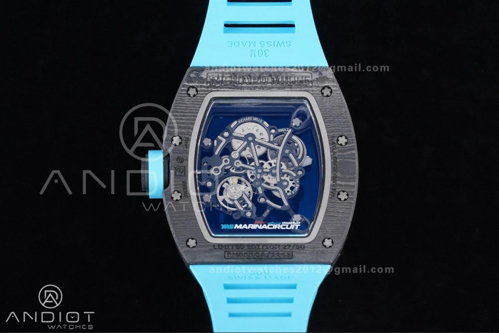 RM055 NTPT APSF 1:1 Best Edition Blue Inner Bezel Blue Crown On Blue Rubber Strap RMUL2 Super Clone
