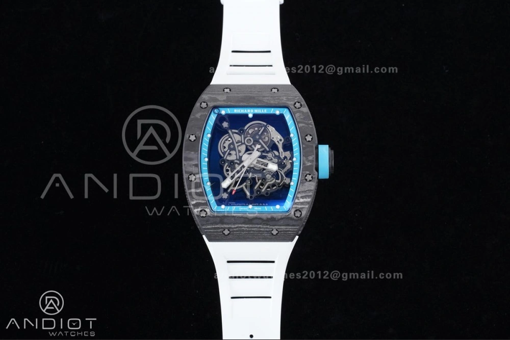 RM055 NTPT APSF 1:1 Best Edition Blue Inner Bezel Blue Crown On White Rubber Strap RMUL2 Super Clone