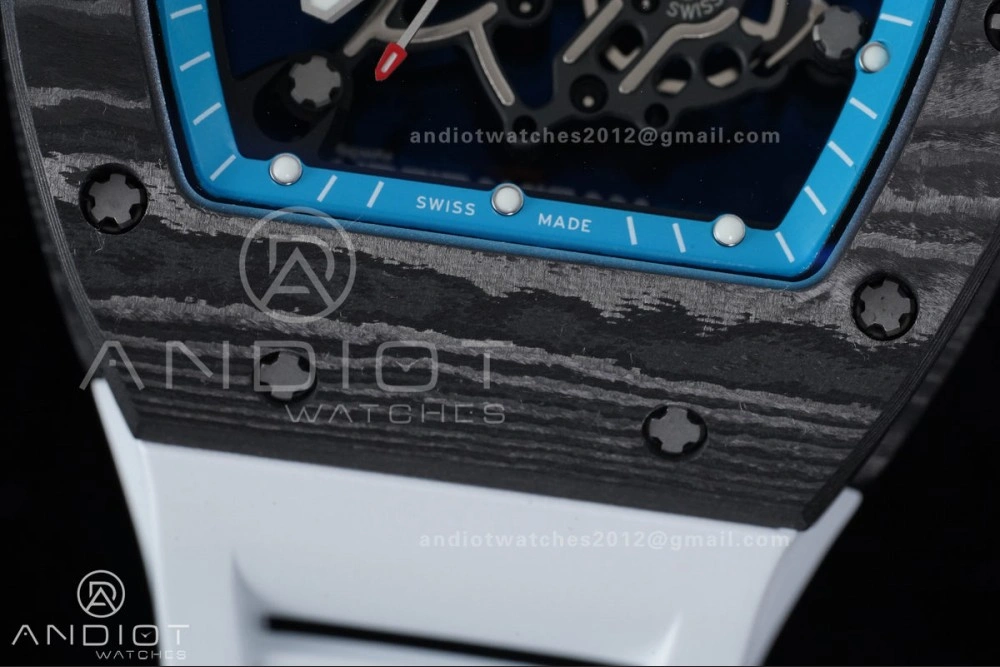 RM055 NTPT APSF 1:1 Best Edition Blue Inner Bezel Blue Crown On White Rubber Strap RMUL2 Super Clone