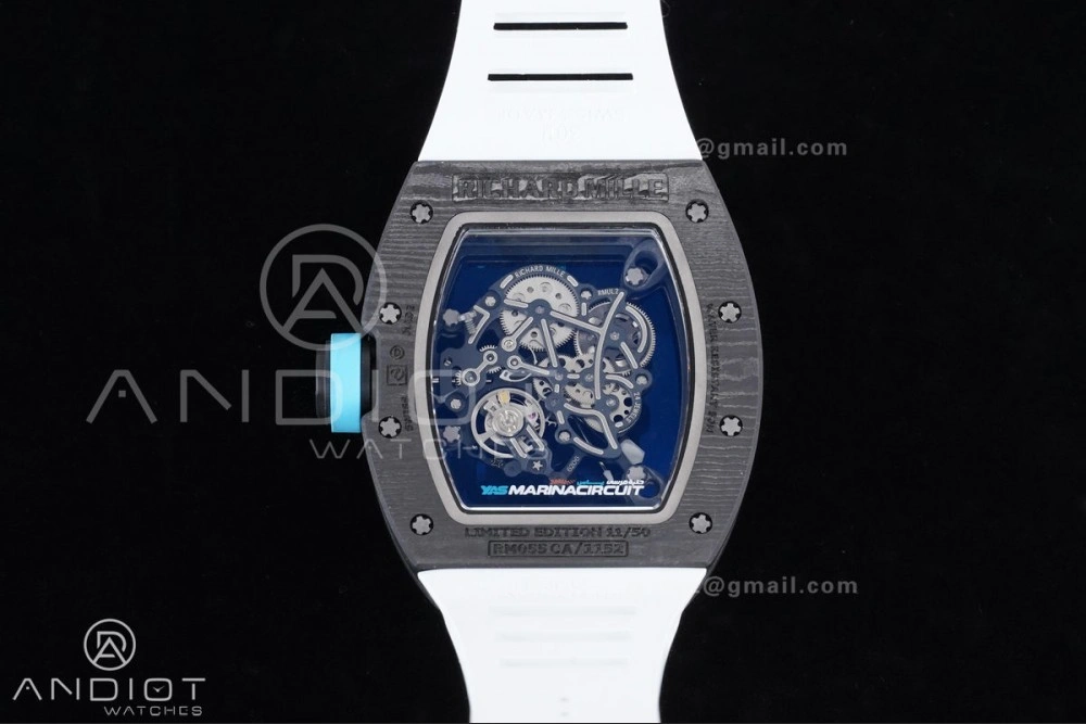 RM055 NTPT APSF 1:1 Best Edition Blue Inner Bezel Blue Crown On White Rubber Strap RMUL2 Super Clone