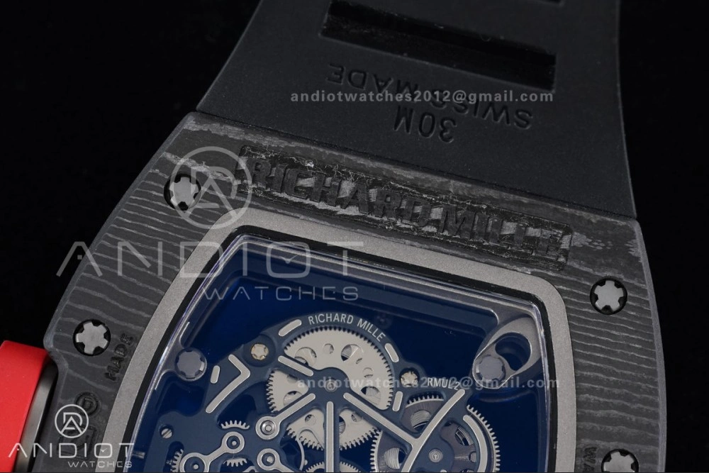 RM055 NTPT Ti APSF 1:1 Best Edition Black Inner Bezel Red Crown on Black Rubber Strap RMUL2 Super Clone