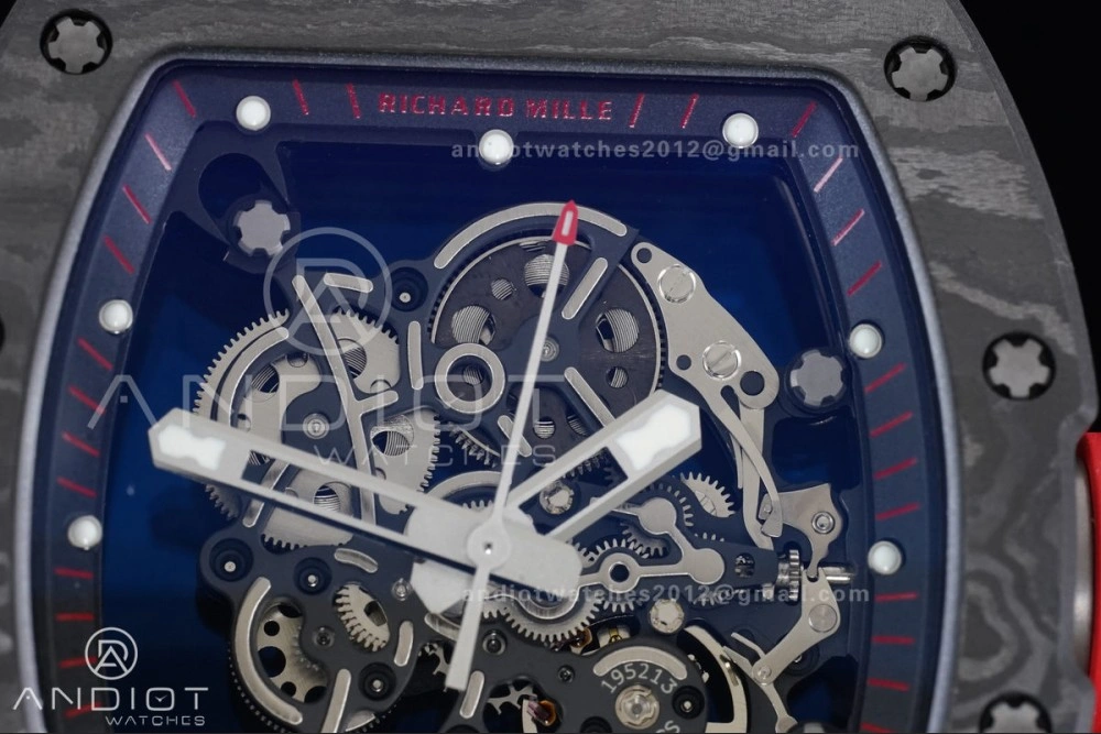 RM055 NTPT Ti APSF 1:1 Best Edition Black Inner Bezel Red Crown on Black Rubber Strap RMUL2 Super Clone