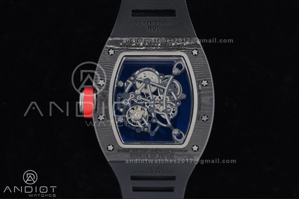 RM055 NTPT Ti APSF 1:1 Best Edition Black Inner Bezel Red Crown on Black Rubber Strap RMUL2 Super Clone