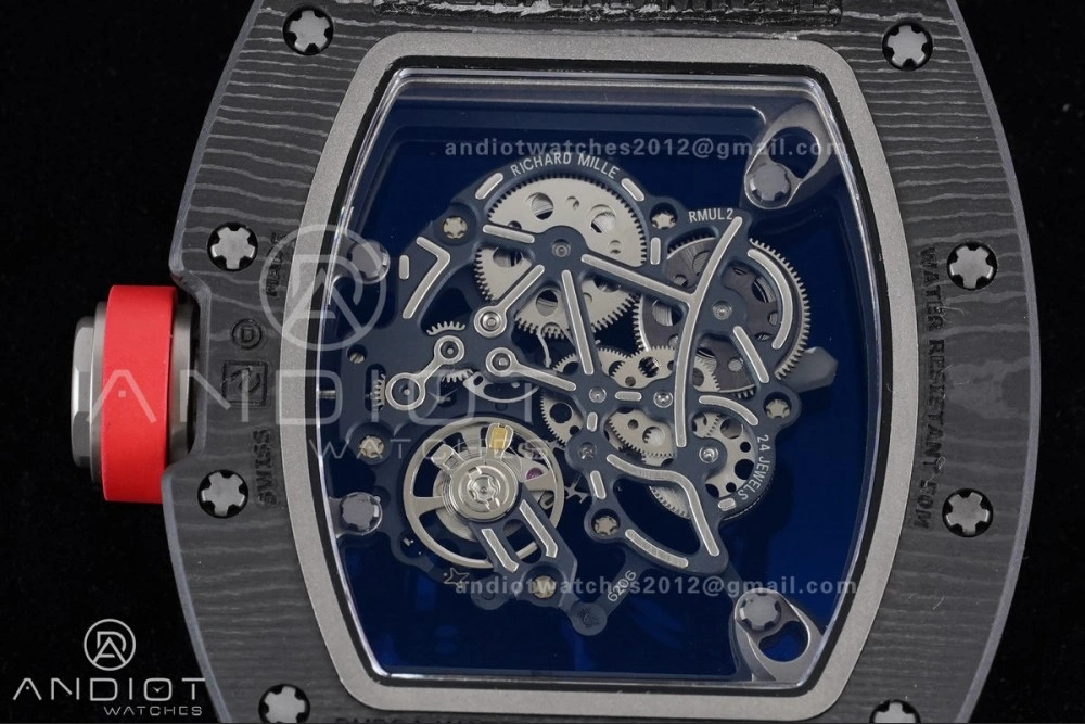 RM055 NTPT Ti APSF 1:1 Best Edition Black Inner Bezel Red Crown on Black Rubber Strap RMUL2 Super Clone