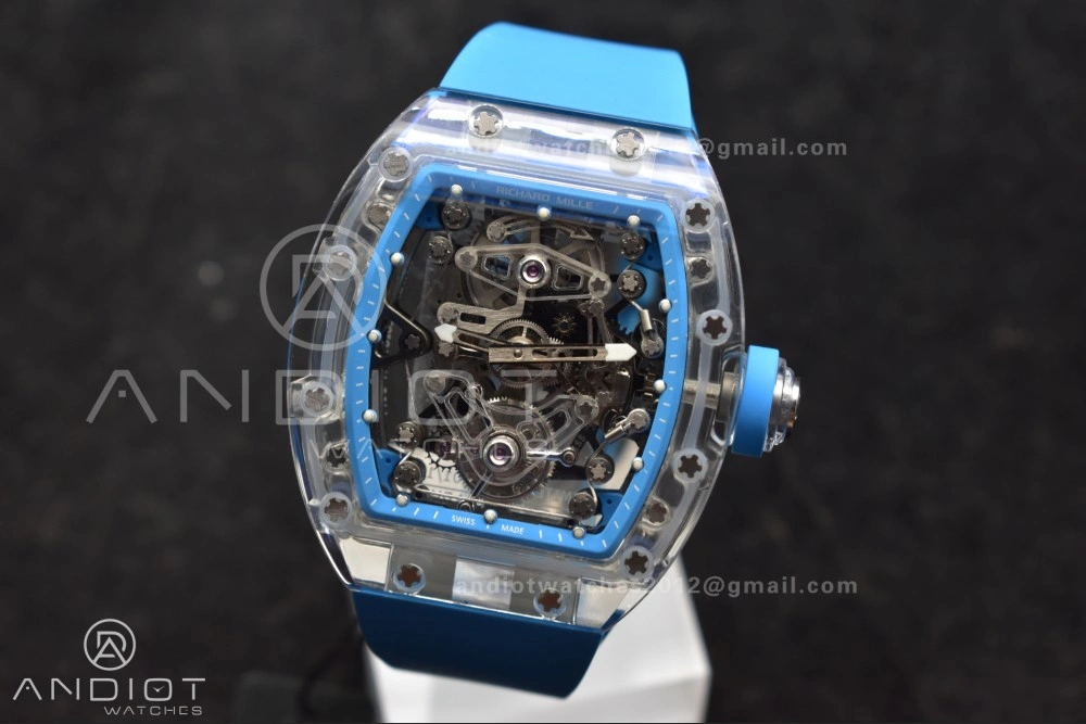 RM56-02 Transparent Tourbillon RMF Best Edition Skeleton Blue Dial on Blue Rubber Strap