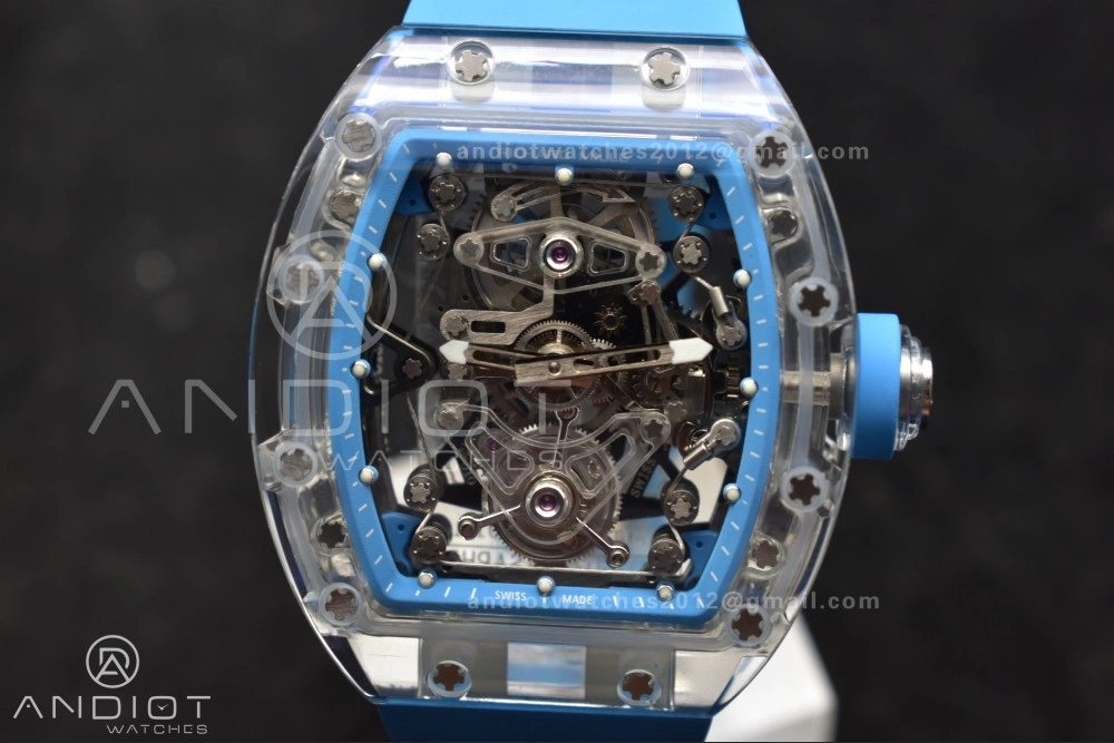 RM56-02 Transparent Tourbillon RMF Best Edition Skeleton Blue Dial on Blue Rubber Strap