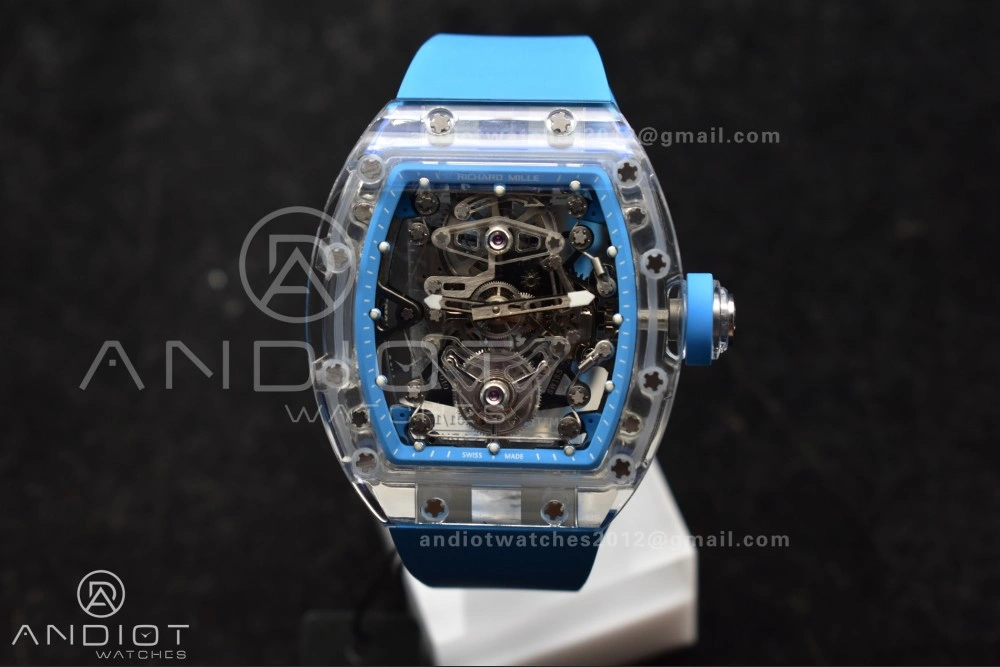 RM56-02 Transparent Tourbillon RMF Best Edition Skeleton Blue Dial on Blue Rubber Strap