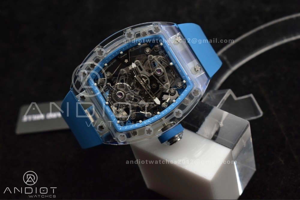 RM56-02 Transparent Tourbillon RMF Best Edition Skeleton Blue Dial on Blue Rubber Strap