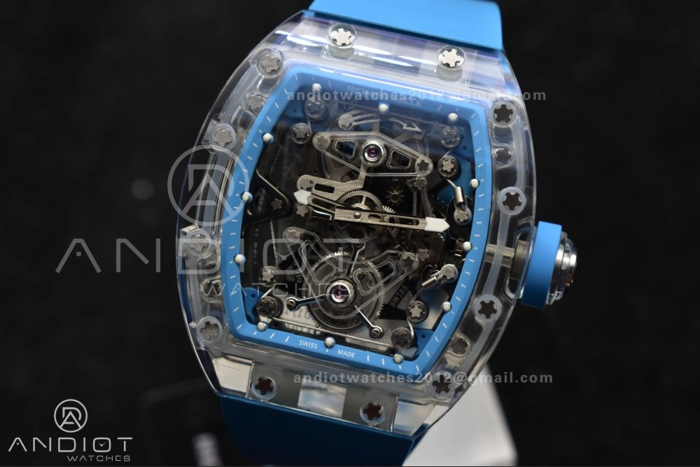 RM56-02 Transparent Tourbillon RMF Best Edition Skeleton Blue Dial on Blue Rubber Strap
