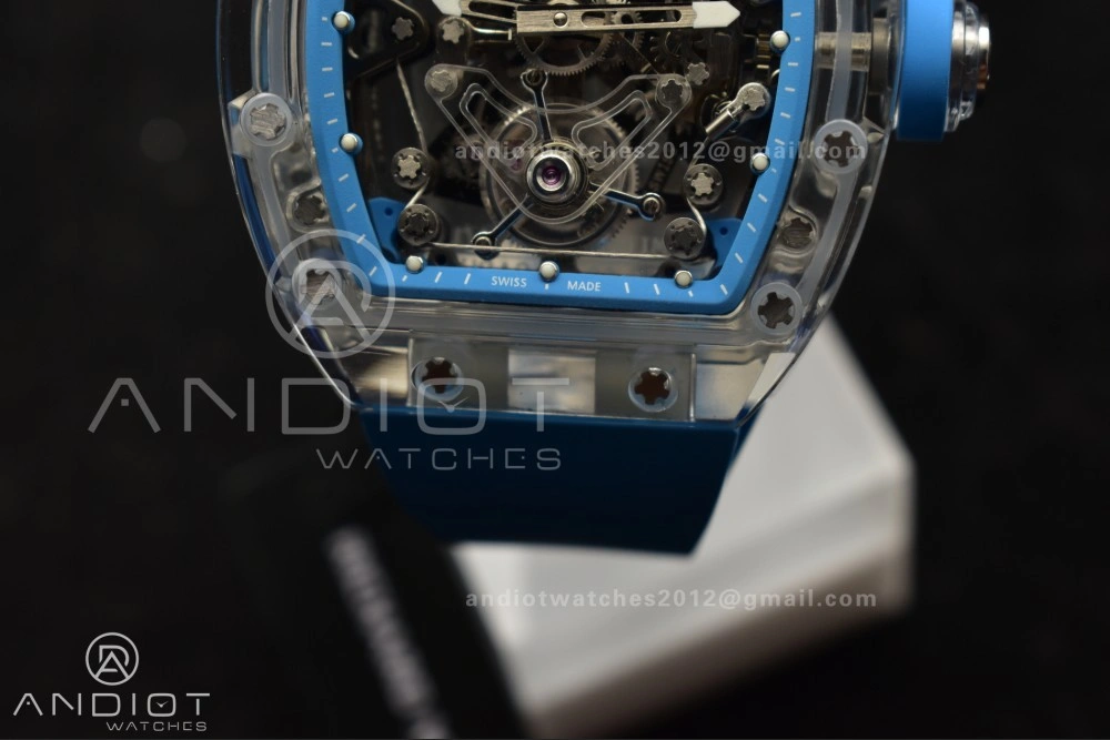 RM56-02 Transparent Tourbillon RMF Best Edition Skeleton Blue Dial on Blue Rubber Strap