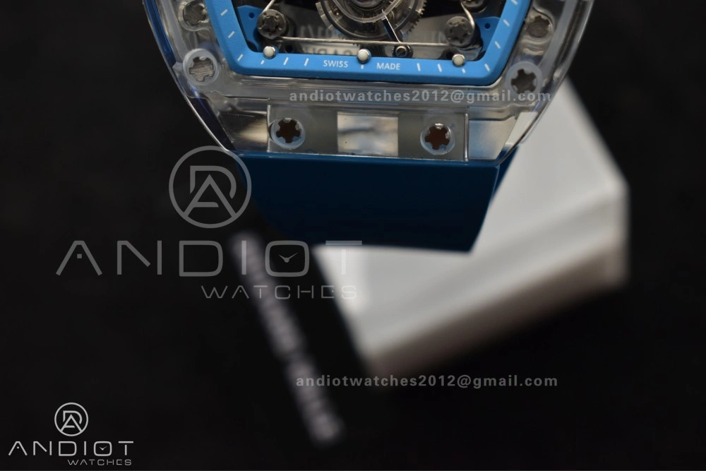 RM56-02 Transparent Tourbillon RMF Best Edition Skeleton Blue Dial on Blue Rubber Strap