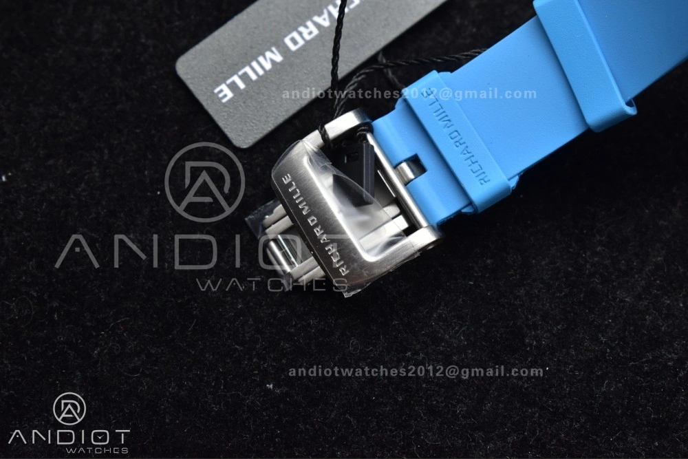 RM56-02 Transparent Tourbillon RMF Best Edition Skeleton Blue Dial on Blue Rubber Strap