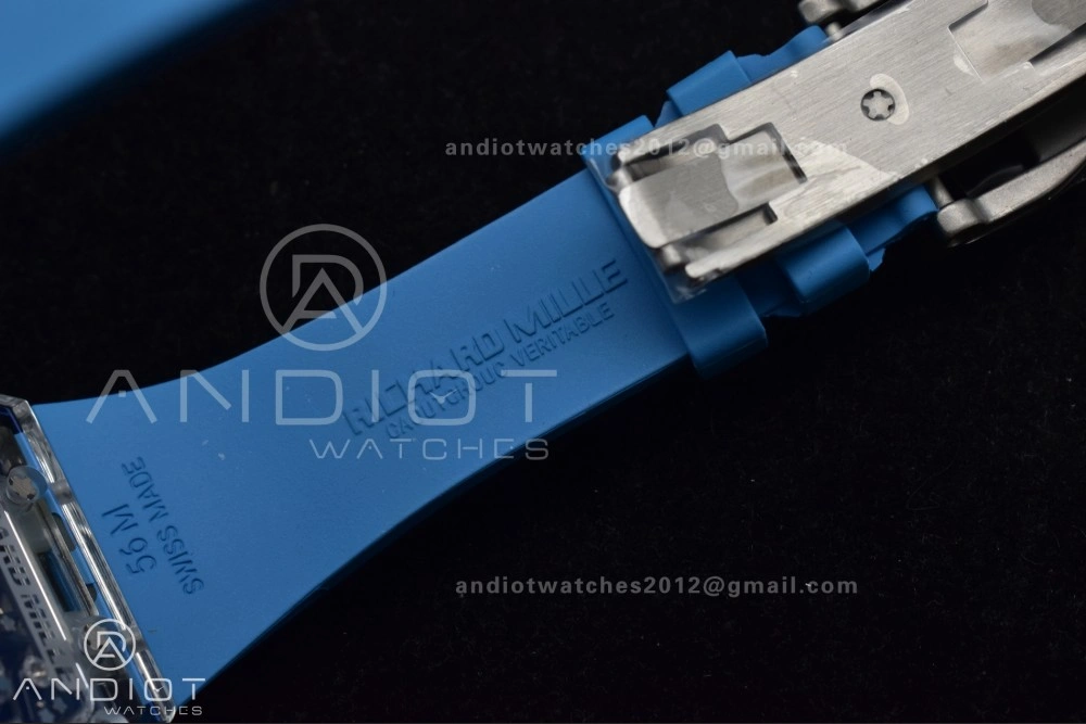 RM56-02 Transparent Tourbillon RMF Best Edition Skeleton Blue Dial on Blue Rubber Strap
