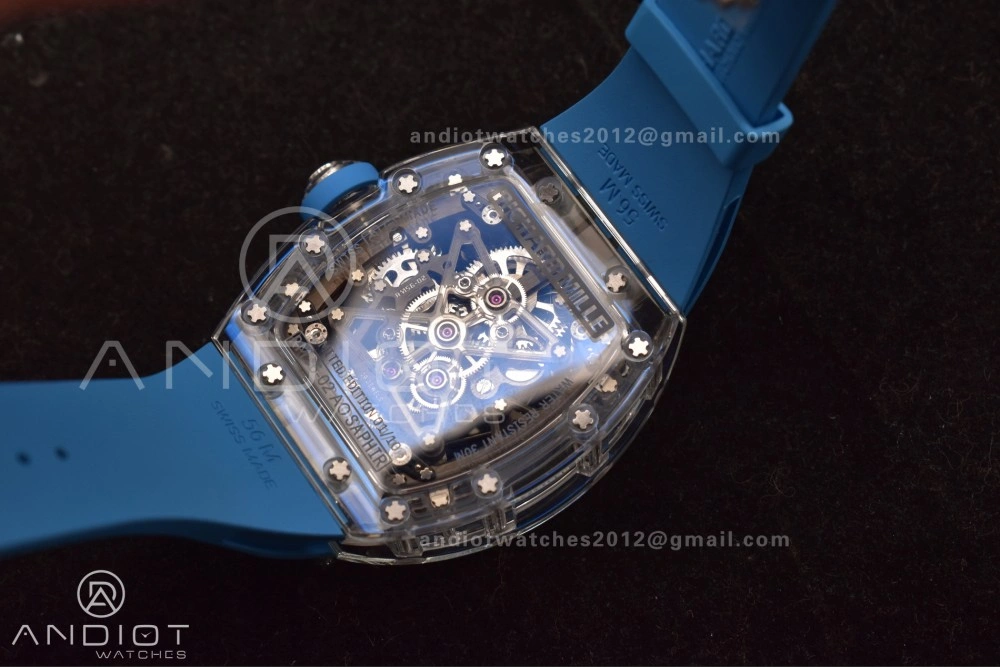 RM56-02 Transparent Tourbillon RMF Best Edition Skeleton Blue Dial on Blue Rubber Strap